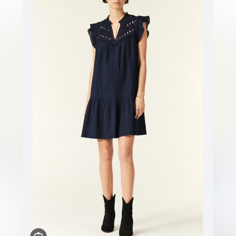 ba&sh Navy Blue Sleeveless Mini Dress with Eyelet Yoke
